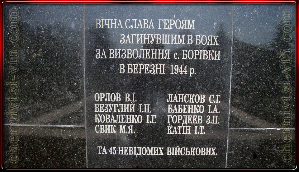 Пам'ятник загиблим солдатам, с.Борівка у Чернівецькому районі